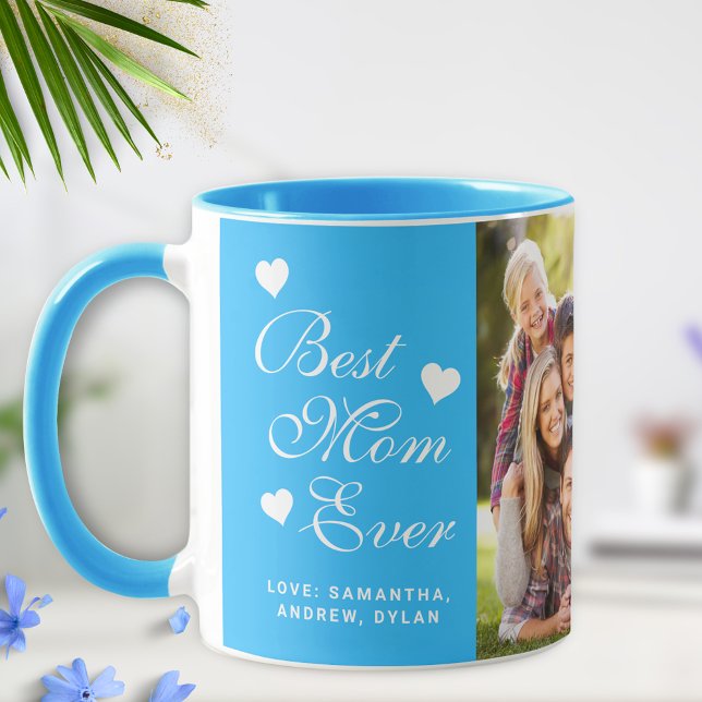 Elegant Blue Best Mum Ever Photo Mug (Creator Uploaded)