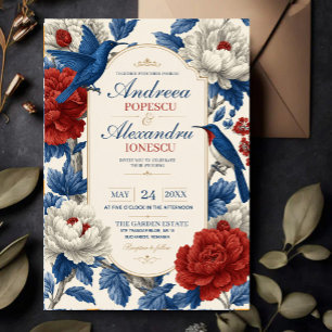 Elegant Blue Bird and Floral Vintage Botanical Acrylic Invitations