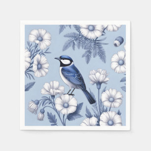 Elegant Blue Bird and White Floral Pattern Napkin