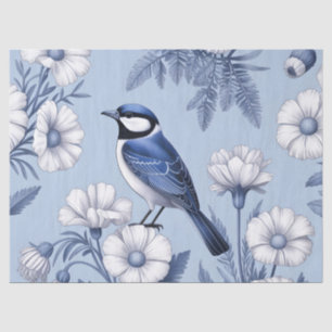 Elegant Blue Bird and White Floral Pattern Tissue Paper