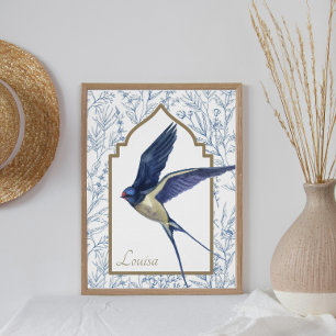 Elegant Blue Bird Woodland Sparrow Custom Wall Art