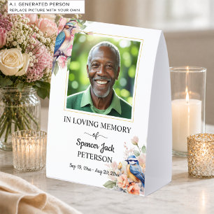Elegant Blue Birds Floral Photo Funeral