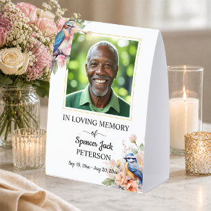 Elegant Blue Birds Floral Photo Funeral