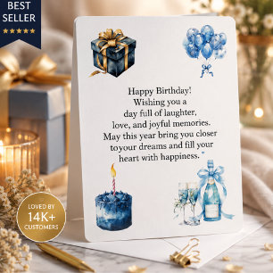 Elegant Blue Birthday Card for Her Luxury Happy