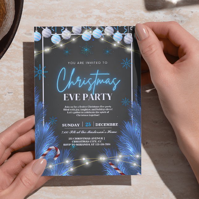 Elegant Blue & Black Christmas Party Invitations (Creator Uploaded)