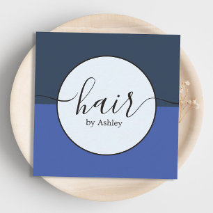 Elegant Blue Black Circle Hairdresser Square Business Card