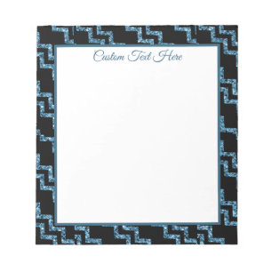 Elegant Blue Black Glitter Chevron Chic Glam Notepad