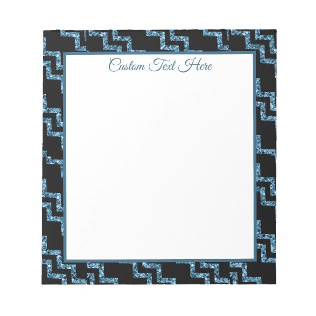 Elegant Blue Black Glitter Chevron Chic Glam  Notepad (Front)