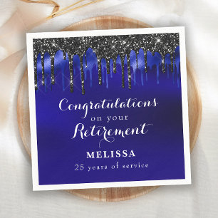Elegant Blue Black Glitter Drips Congratulations Napkin