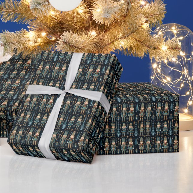 Elegant  Blue & Black Nutcracker Ballet Wrapping Paper (Holidays)