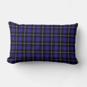 Elegant Blue Black Plaid Lumbar Cushion