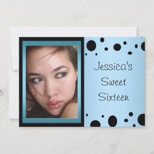 Elegant Blue Black Spots Photo Sweet 16 Invitation