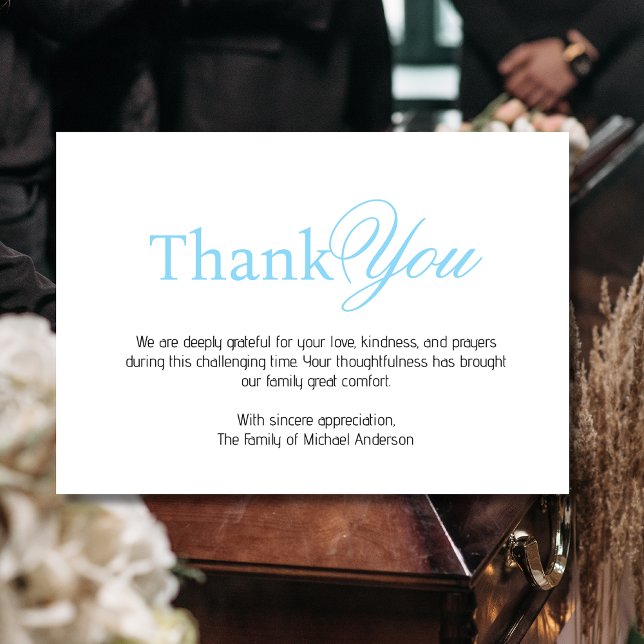 Elegant Blue & Black Traditional Sympathy Funeral Thank You Card (Creator Uploaded)