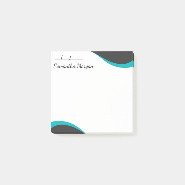Elegant blue & black waves customisable post-it notes (Front)