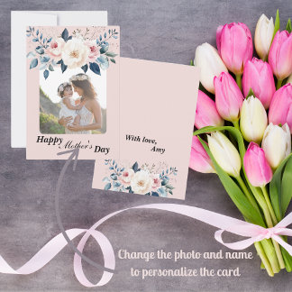 Elegant Blue & Blush Floral Mother's Day Card