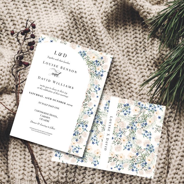 Elegant Blue & Blush Floral Wedding Invitation  (Creator Uploaded)