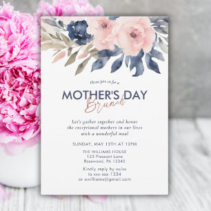 Elegant Blue Blush Pink Floral Mother's Day Brunch Invitation
