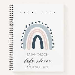 ELEGANT BLUE BLUSH RAINBOW HEART BABY SHOWER NOTEBOOK