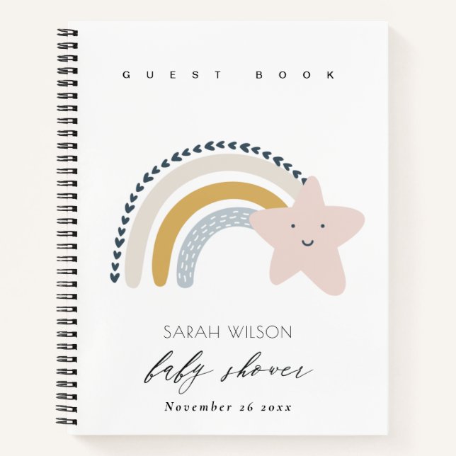 ELEGANT BLUE BLUSH RAINBOW STAR BABY SHOWER NOTEBOOK (Front)