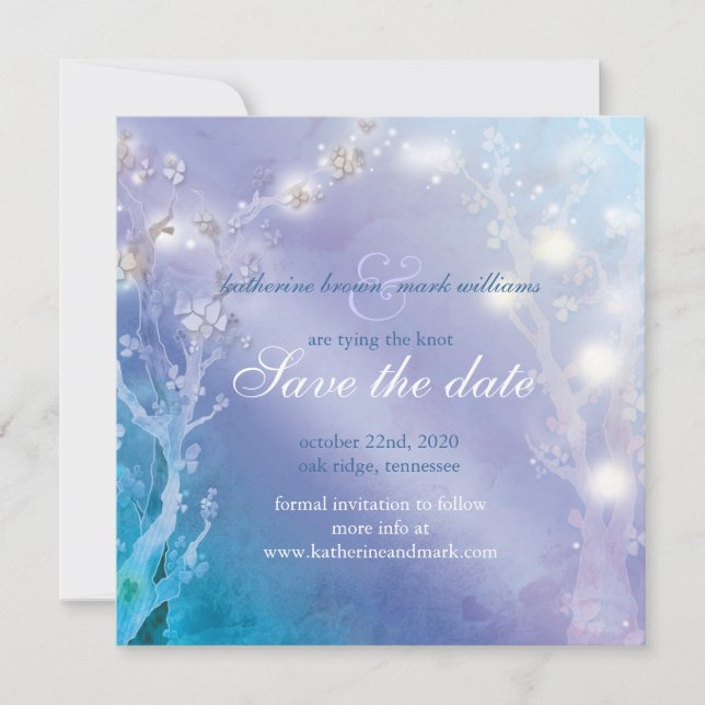 Elegant Blue Blush Wedding Save the Date Card (Front)