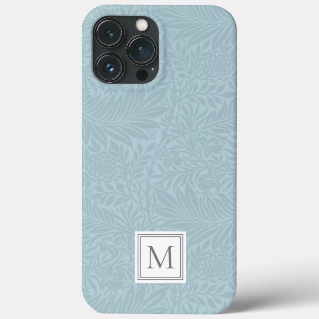 Elegant Blue Boho Botanical Pattern Monogram Case-Mate iPhone Case (Back)