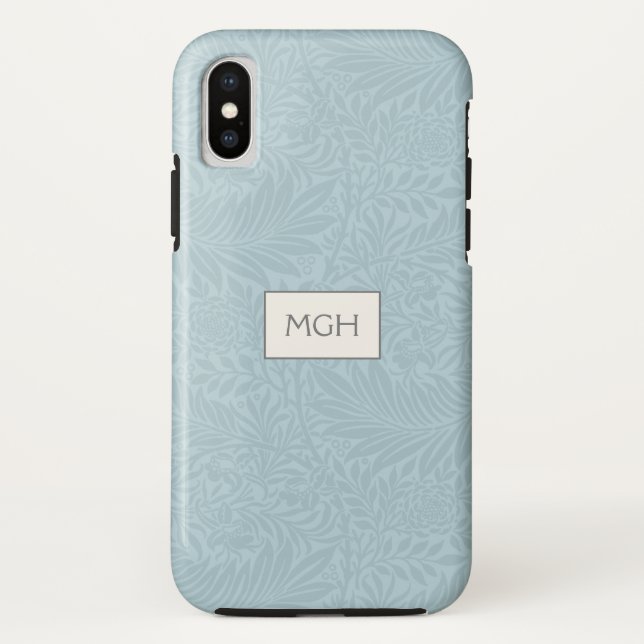Elegant Blue Boho Botanical Pattern Monogram Case-Mate iPhone Case (Back)