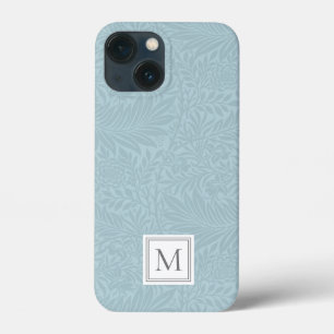 Elegant Blue Boho Botanical Pattern Monogram iPhone 13 Mini Case