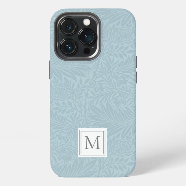 Elegant Blue Boho Botanical Pattern Monogram iPhone Case (Back)