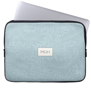 Elegant Blue Boho Botanical Pattern Monogram Laptop Sleeve