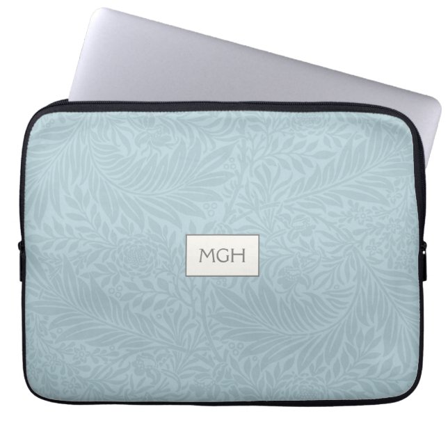 Elegant Blue Boho Botanical Pattern Monogram Laptop Sleeve (Front)