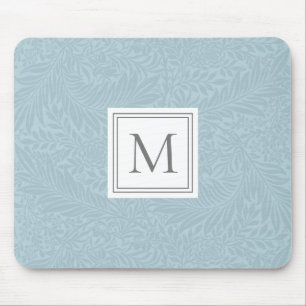 Elegant Blue Boho Botanical Pattern Monogram Mouse Pad