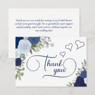 Elegant Blue Boho Chic Roses Bridal Shower Thank You Card