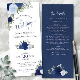 Elegant Blue Boho Roses with Details Wedding Invitation