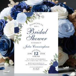 Elegant Blue Boho Watercolor Floral Bridal Shower Invitation