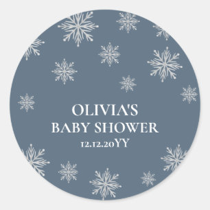 Elegant Blue Boho Winter Snowflake Baby Shower Classic Round Sticker