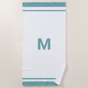 Elegant Blue Border Script Monogram Letter Beach Towel
