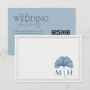 Elegant Blue Botancial Monogram Wedding Details Enclosure Card