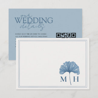 Elegant Blue Botancial Monogram Wedding Details Enclosure Card