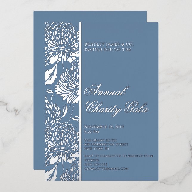 Elegant Blue Botanical Charity Event Gala Party (Front/Back)
