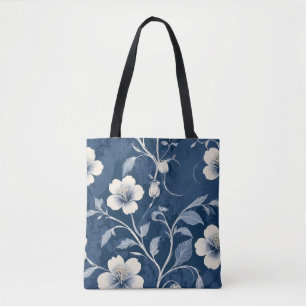 Elegant Blue Botanical Flora Tote Bag