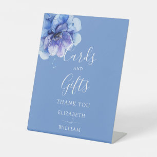 Elegant Blue Botanical Floral Cards And Gifts Pedestal Sign