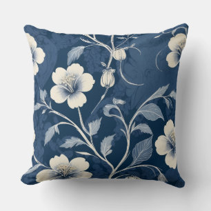 Elegant Blue Botanical Floral Cushion