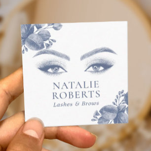 Elegant Blue Botanical Lashes & Brows Beauty Salon Square Business Card