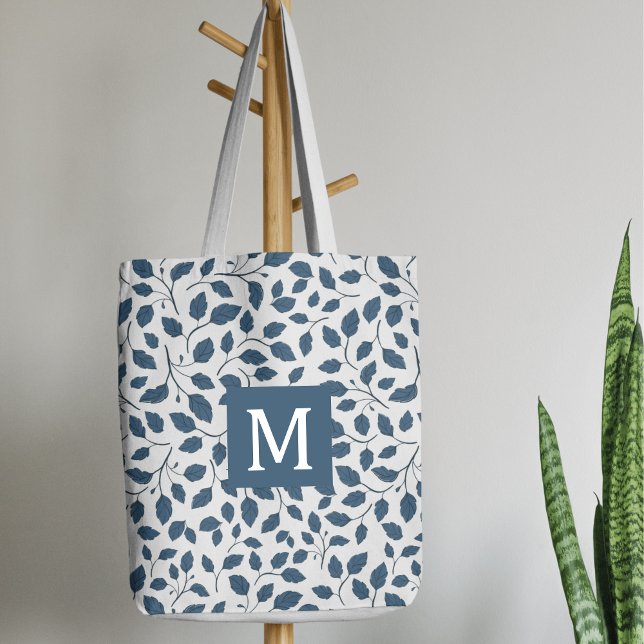 Elegant Blue Botanical Leaves Tote Bag (Creator Uploaded)