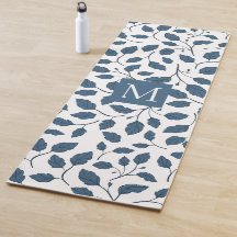 Elegant Blue Botanical Leaves Yoga Mat