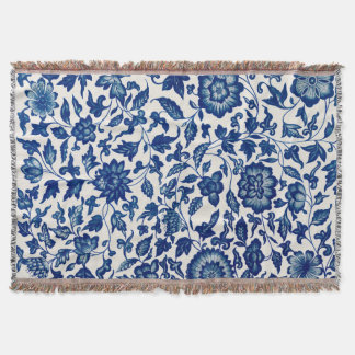 Elegant Blue Botanical Pattern – Woven Throw Blank