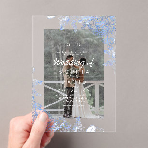 Elegant Blue Botanical Photo Wedding Acrylic Invitations