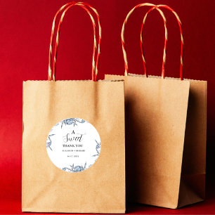 Elegant Blue Botanical Sweet Thank You Party  Classic Round Sticker