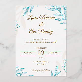 Elegant Blue Botanical Wedding Invitation