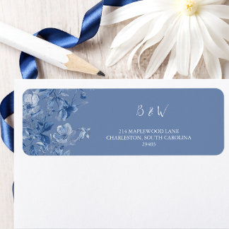 Elegant Blue Botanical Wedding Return Address  Label